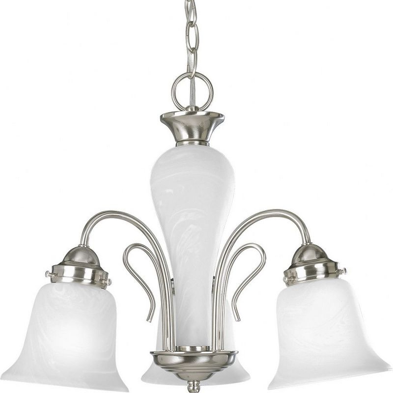 Progress Lighting Bedford 3-Light Chandelier, Brushed Nickel, Alabaster Glass Shades