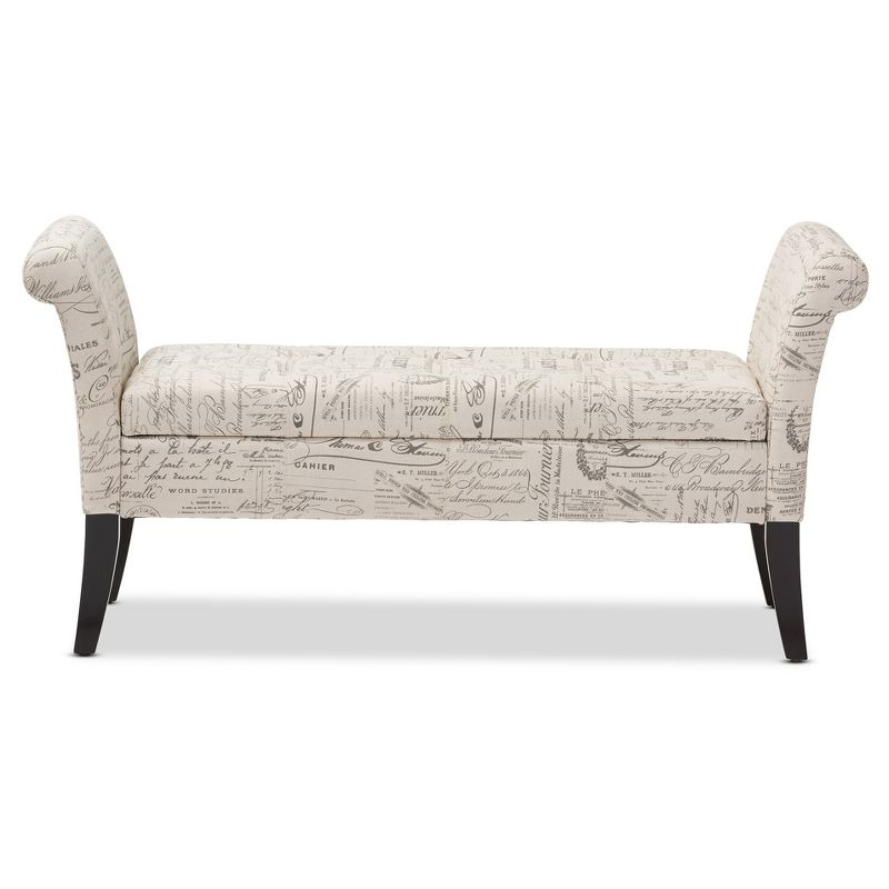 Baxton Studio Avignon Script - Patterned French Laundry Fabric Storage Ottoman Bench : Upholstered Rectangular Seating, No Assembly Required