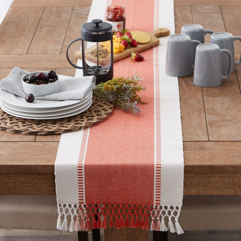 Design Imports  Ribbed Dobby Stripe Table Runner, Spice, 13X72"