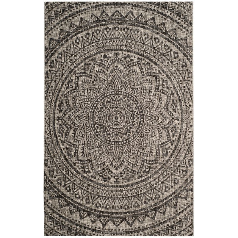 Courtyard CY8734 Power Loomed Indoor and Outdoor Area Rug - Light Grey/Black - 4'x5'7" - Safavieh