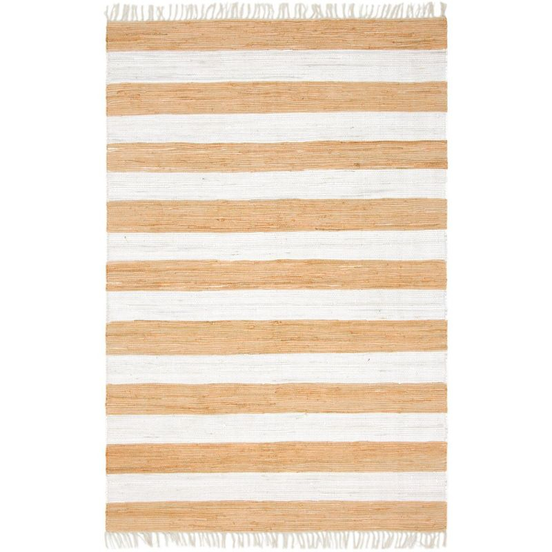 Unique Loom Chindi Rag Collection Area Rug - Striped (6' 1" x 9' Rectangle Beige/Ivory)