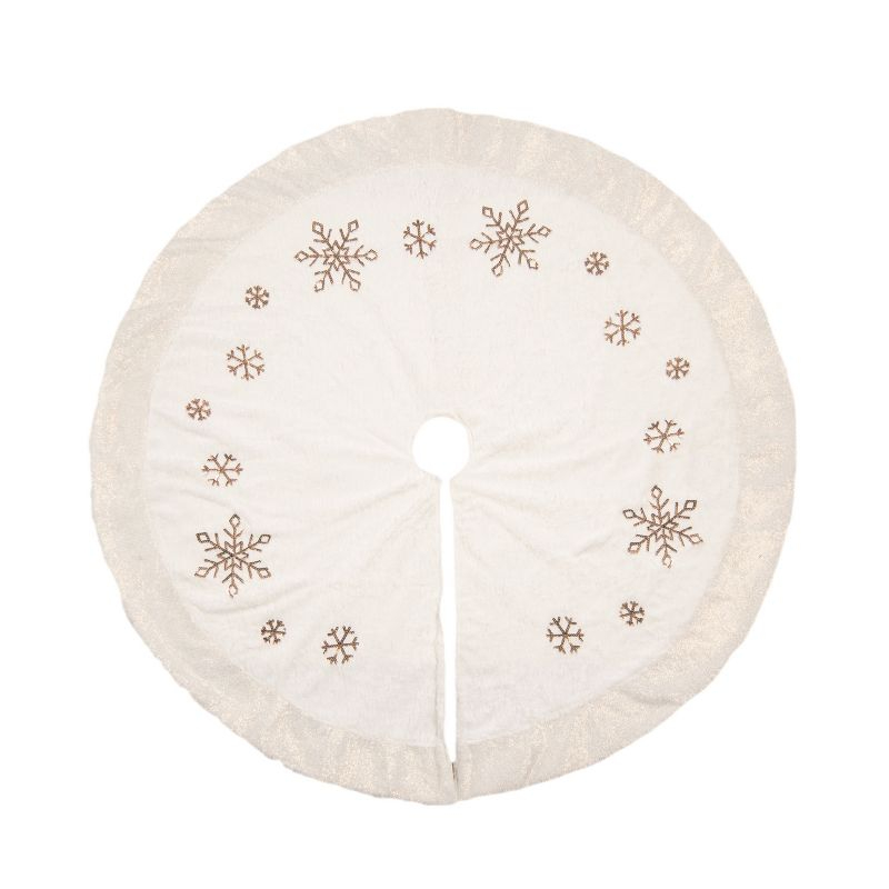 Transpac Transpac Polyester 49.21 in. Off-White Christmas Glam Snowflake Tree Skirt