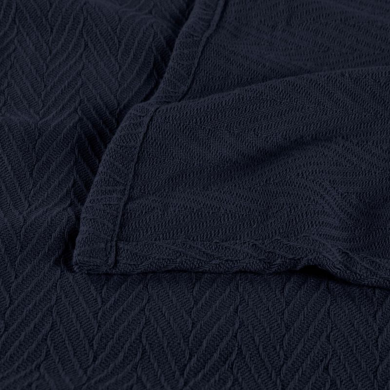 Chevron Zig-Zag Cotton Blanket, Full/Queen, Navy Blue - Blue Nile Mills