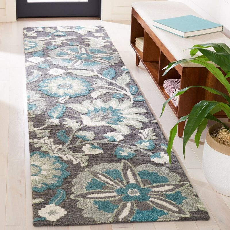 Blossom BLM175 Hand Tufted Runner Rug - Grey/Blue - 2'3"x9' - Safavieh.