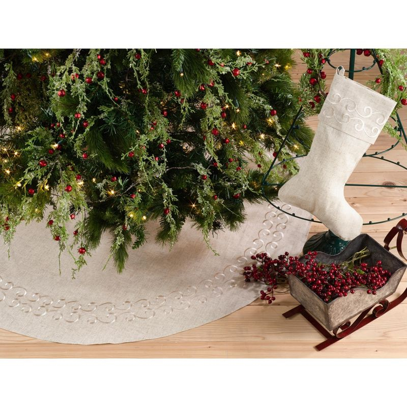 Saro Lifestyle Saro Lifestyle Embroidered Christmas Tree Skirt, Natural, 56"