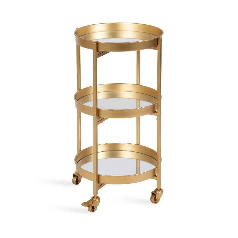 Kate and Laurel Celia Round Metal Bar Cart, 15.25x15.25x28.25, Gold