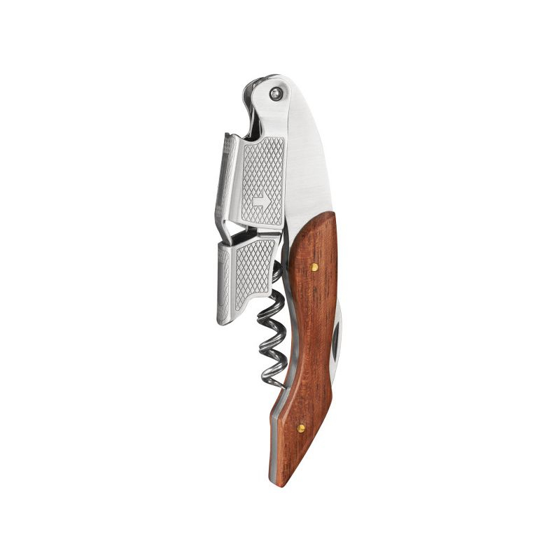 True Sommelier Waiter Corkscrew Spring Loaded Double Lever Wine Opener Waiters Bartender Accessory, Stainless Steel and Wood, Set of 1