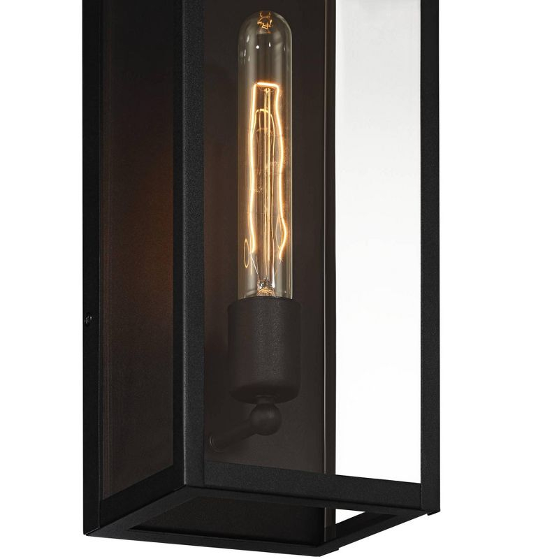 John Timberland Cornell 18" High Modern Box Outdoor Wall Light Fixture Mount Porch House Exterior Outside Edison Bulb Sand Black Clear Glass Shade