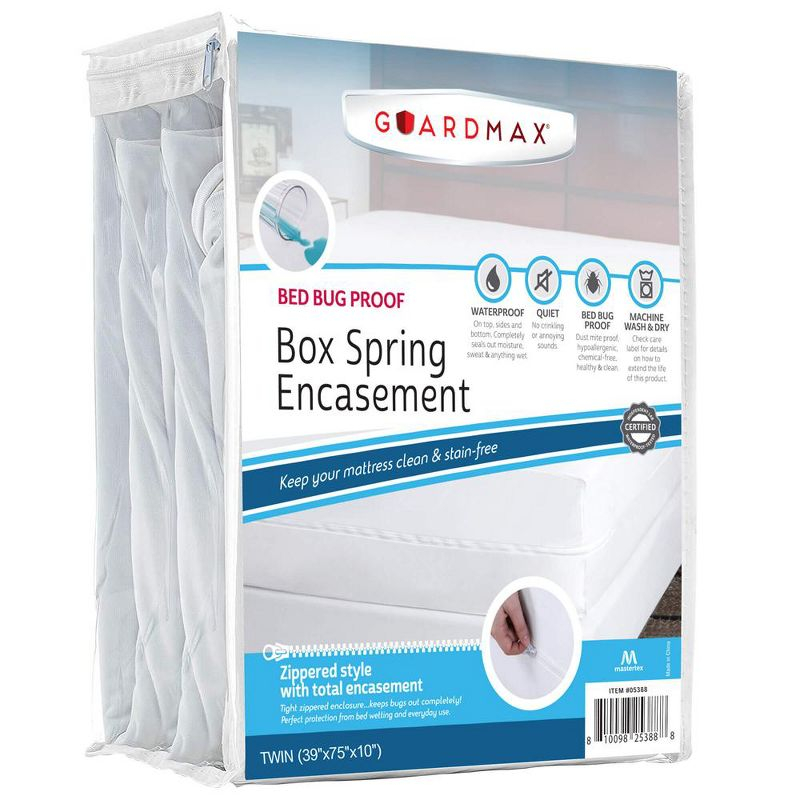 Guardmax Waterproof Twin Box Spring Encasement Protector with Zipper- White