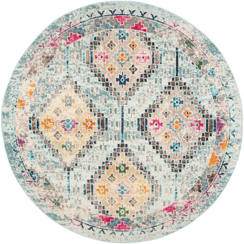 Madison MAD418 Power Loomed Indoor Area Rug - Blue/Yellow - 6'7" Round - Safavieh