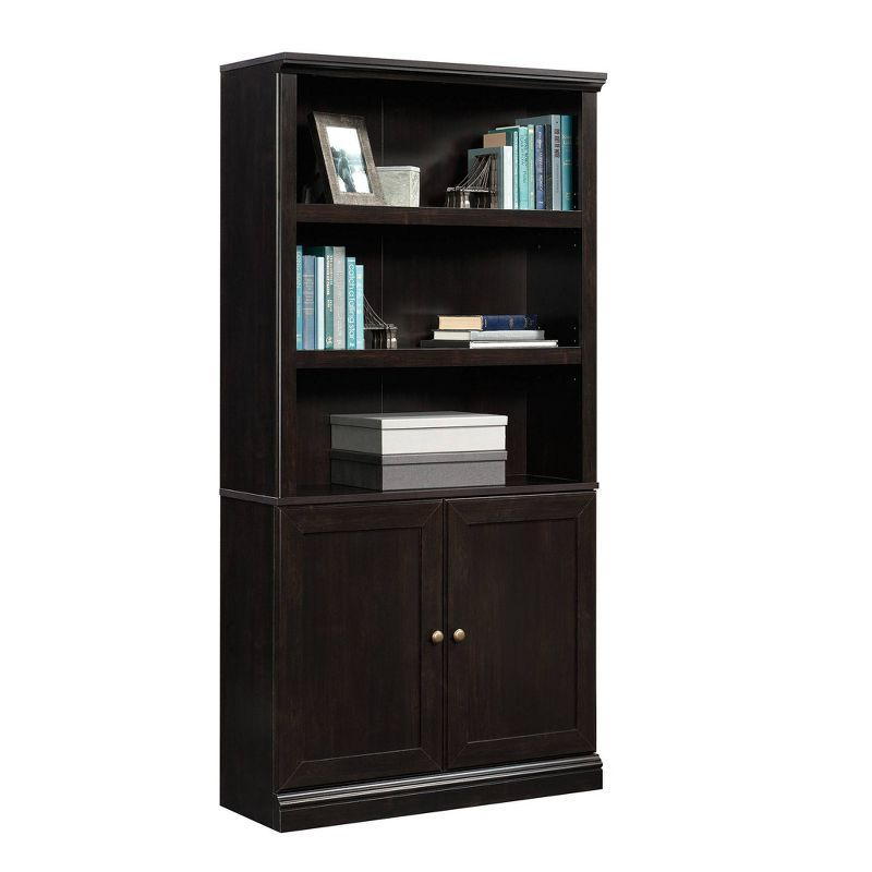 Sauder 70" 5 Shelf Bookcase with Doors Black: Mid-Century Modern, MDF Frame, Vertical Storage