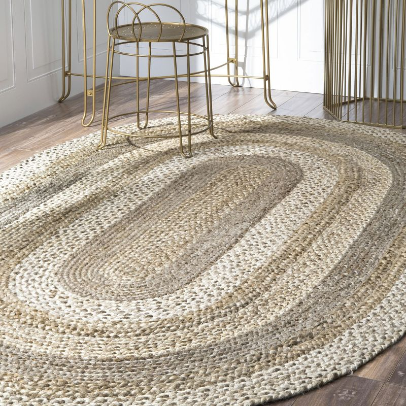 nuLOOM Charlene Braided Border Jute Area Rug, Oval 3' x 5', Natural