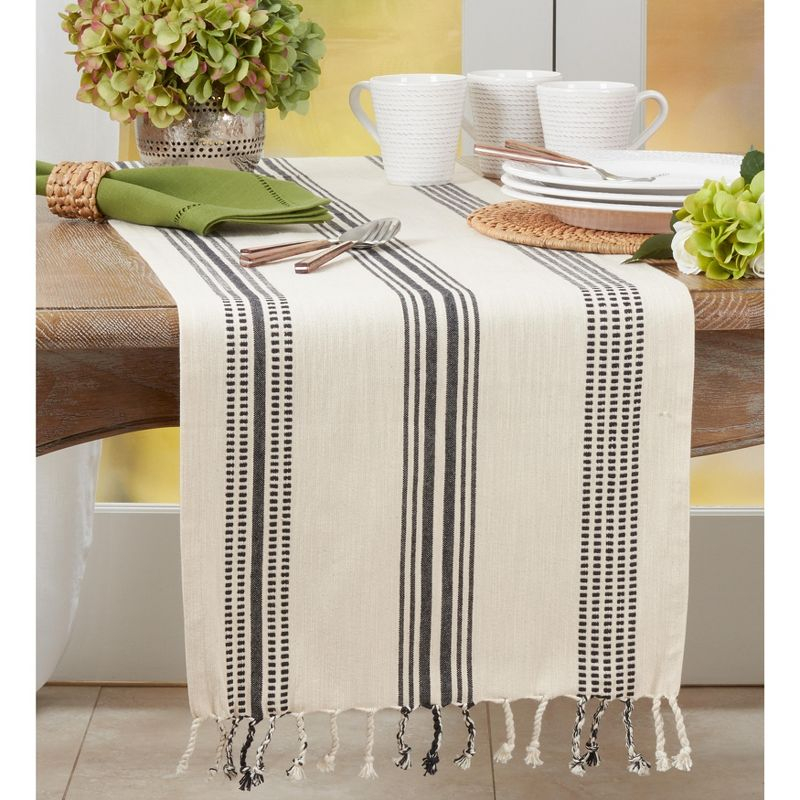 Saro Lifestyle Cotton Table Runner With Casual Striped Design, Black, 16" x 90"