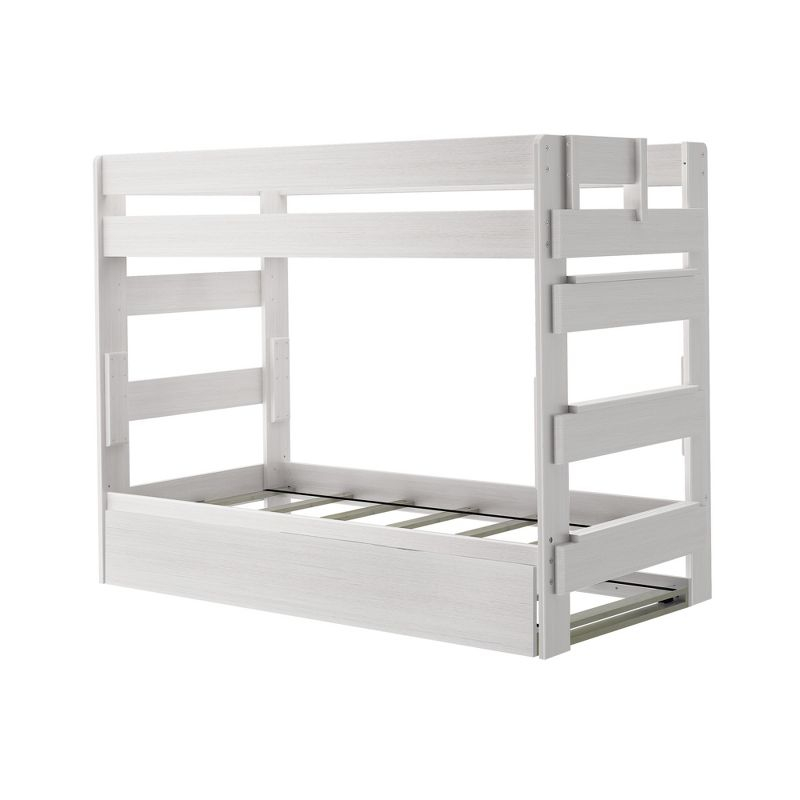 Max & Lily Solid Wood Modern Farmhouse Twin over Twin Bunk Bed with Trundle, White Wash