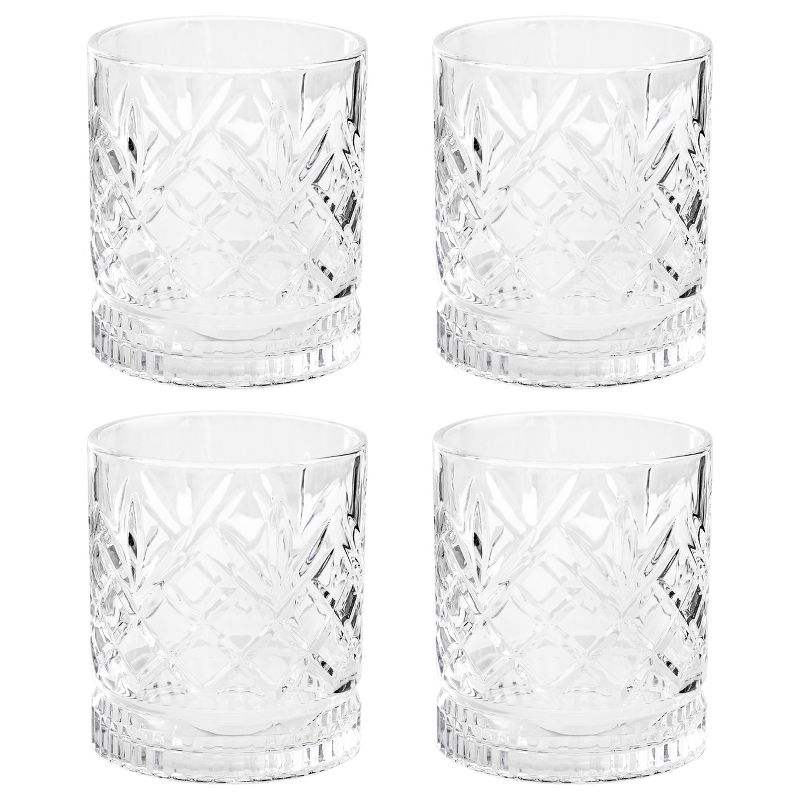 Gibson Home 4 Piece 13 Ounce Diamond Embossed Double Old Fashioned Glassware Set