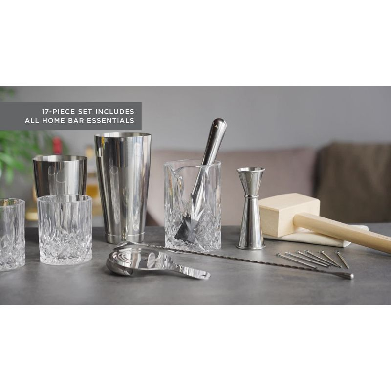 Viski 17-Piece Bar Tools Bartender Tool Kit - Cocktail Making Kit - Bartending Supplies with Shakers and More Set of 17, Silver