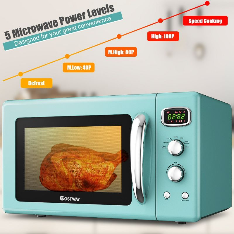 Costway 0.9Cu.ft. Retro Countertop Compact Microwave Oven 900W 8 Cooking Settings Green
