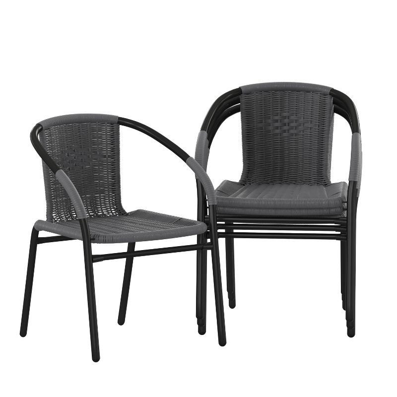 Flash Furniture Lila 4 Pack Gray Rattan Indoor-Outdoor Restaurant Stack Chair