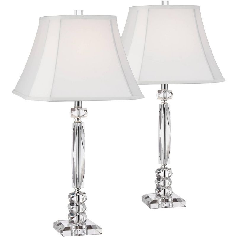 Vienna Full Spectrum Traditional Table Lamps 25 1/2" High Set of 2 Crystal Cut Column Geneva White Square Shade for Bedroom Living Room Bedside Office