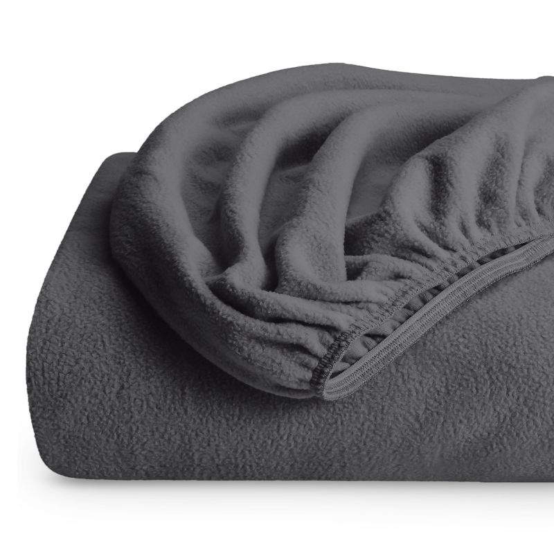 Twin XL Grey Polar Fleece Fitted Sheet by Bare Home