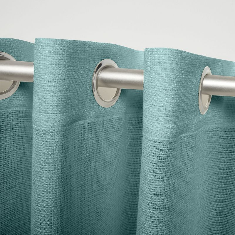 EXCLUSIVE HOME Miami Semi-Sheer Textured Indoor/Outdoor Grommet Top Curtain Panel Pair, 54"x84", Teal