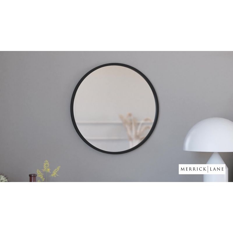 Merrick Lane 30" Round Accent Wall Mirror in Black with Metal Frame for Bathroom, Vanity, Entryway, Dining Room, & Living Room