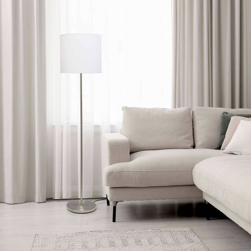Drum Shade Floor Lamp White - Simple Designs: Brushed Nickel, Modern Style, ETL Listed