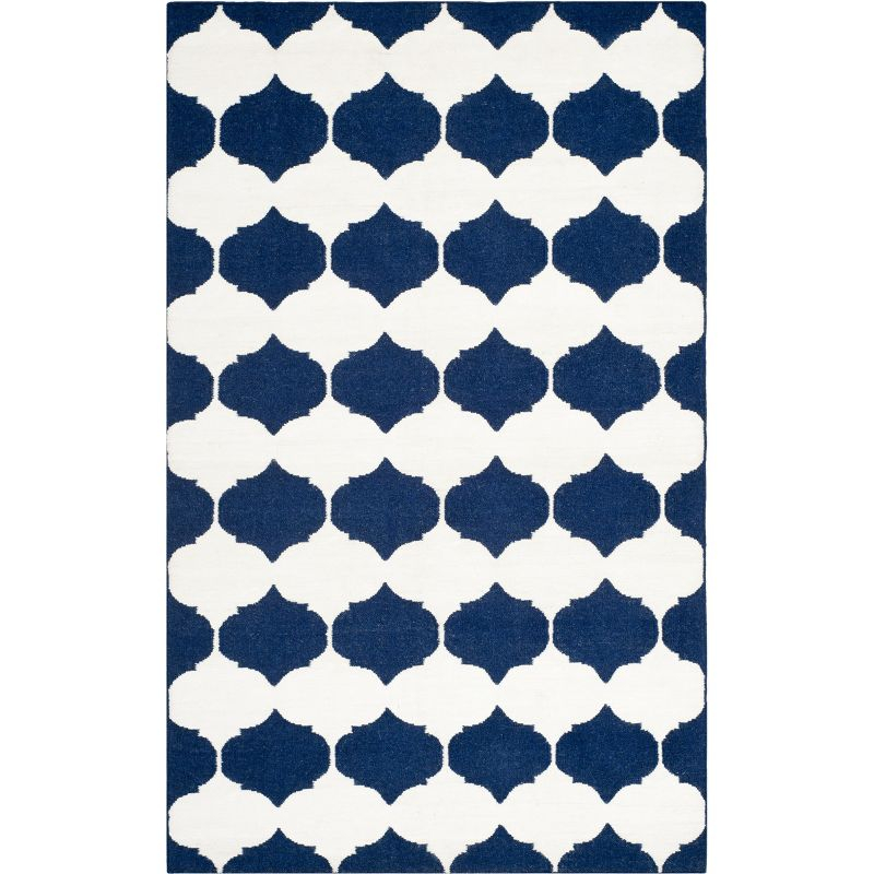 Dhurries DHU624 Hand Woven Area Rug - Navy/Ivory - 5'x8' - Safavieh.