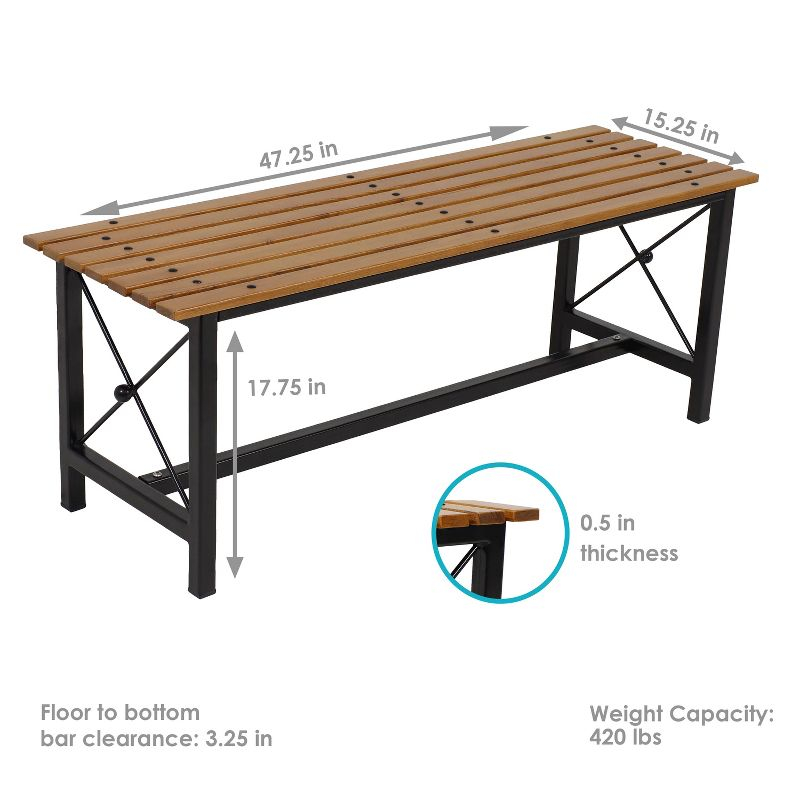 Sunnydaze European Chestnut Patio Dining Bench with Steel Frame - 17.75" H