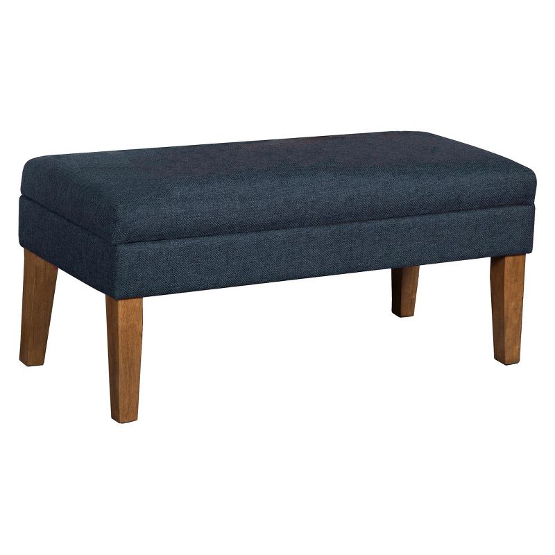 HomePop Storage Bench Navy: Upholstered Ottoman with Foam Cushion, Mid-Century Modern Bedroom Furniture with Storage, No Assembly Required