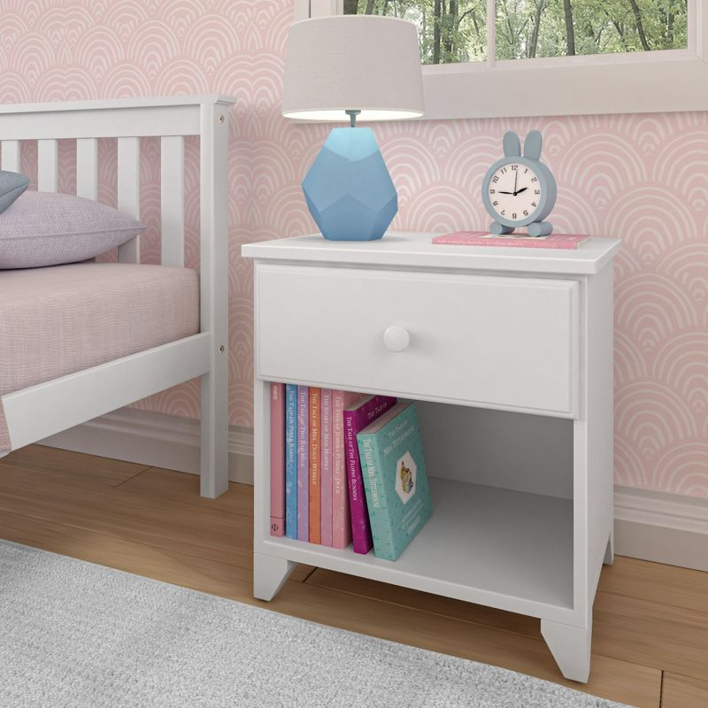 Max & Lily Classic Wood Nightstand with 1 Drawer, Kids Bedside Table/End Table, Small Nightstand for Bedroom, White