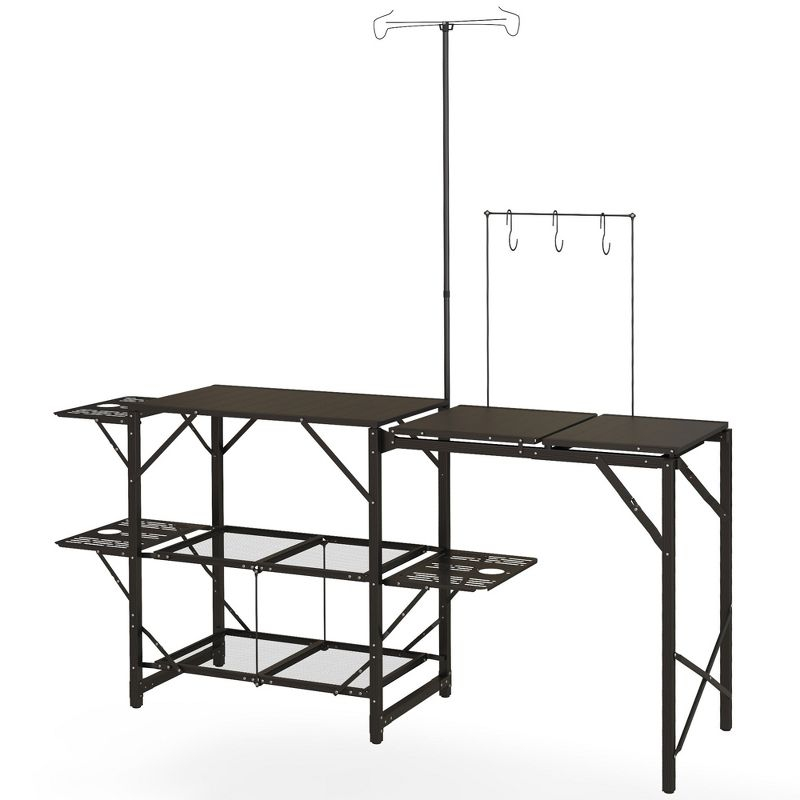 Outsunny Folding Camp Kitchen, Camping Table Cooking Station with Adjustable Lamp Stand