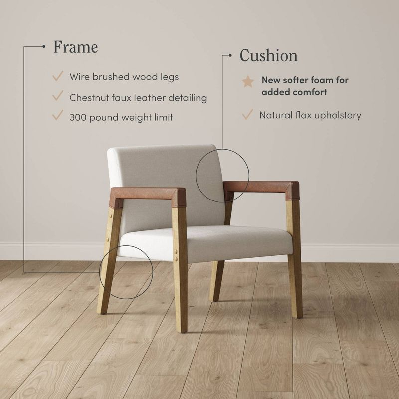 Nathan James Set of 2 Hudson Wood and Faux Leather Accent Chairs Flax