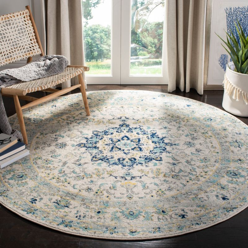 Madison MAD155 Power Loomed Indoor Area Rug - Ivory/Blue - 5'1" Round - Safavieh