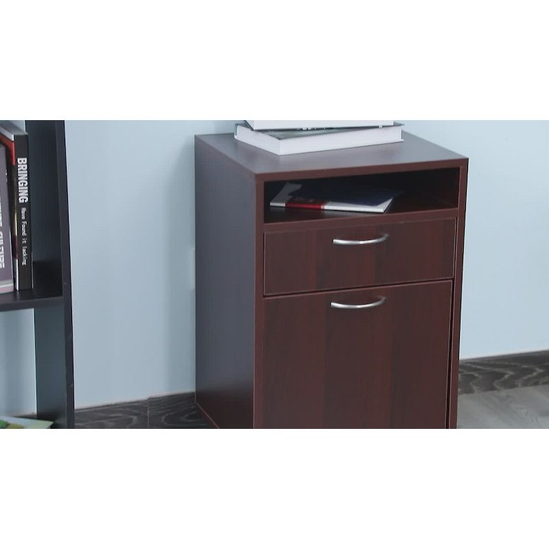 HOMCOM Mobile Storage Cabinet Organizer with Drawer and Cabinet, Printer Stand with Castors, Brown