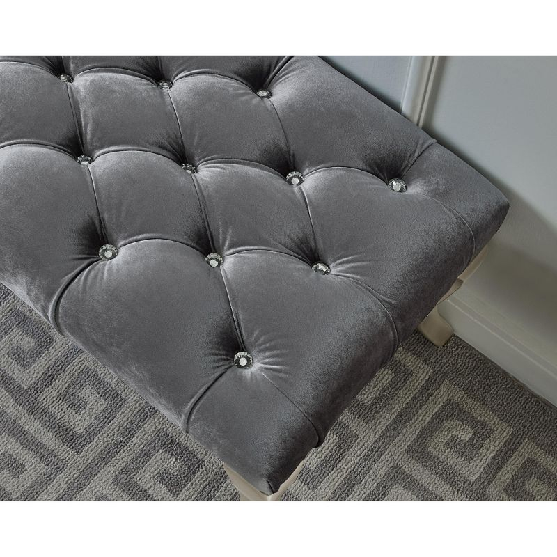 Roundhill Furniture Decor Maxem Tufted Fabric Upholstered Seat with Nailhead Trim Bench, Gray