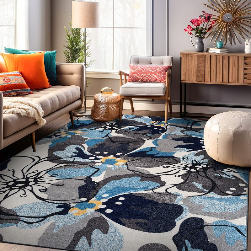 World Rug Gallery Modern Floral Non-Slip (Non-skid) Indoor Area Rug - Gray 5'3" x 7'3"