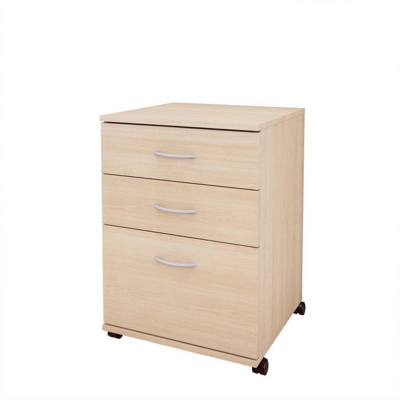 Essentials 3 Drawer Rolling Filing Cabinet Natural Maple - Nexera: MDF Office Storage, Laminated Surface, Vertical Design
