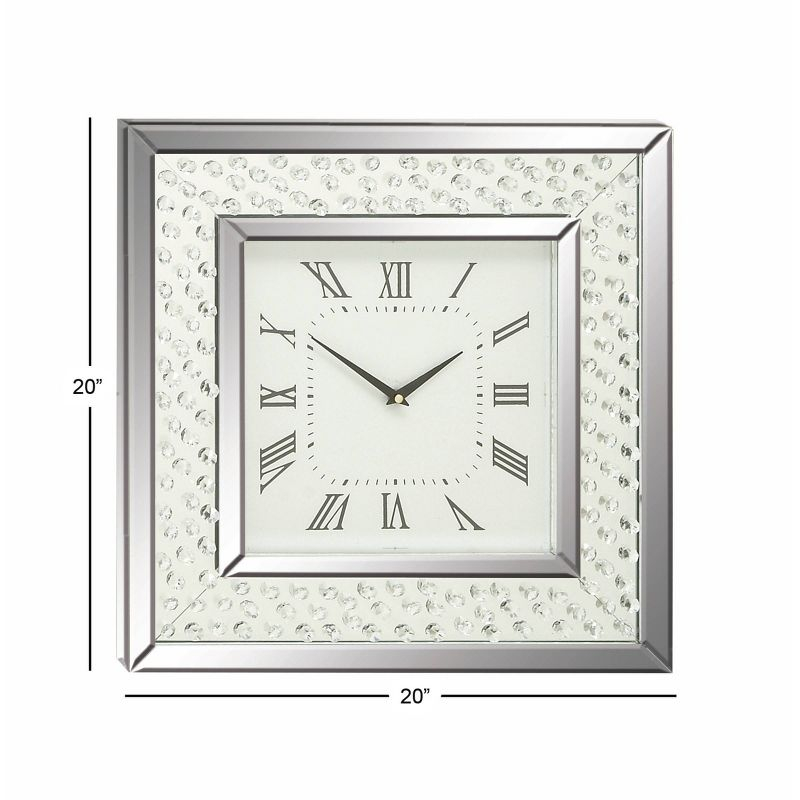 Wood Mirrored Wall Clock with Floating Crystals Silver - Olivia & May: Silent, Art Deco Style, Square Shape