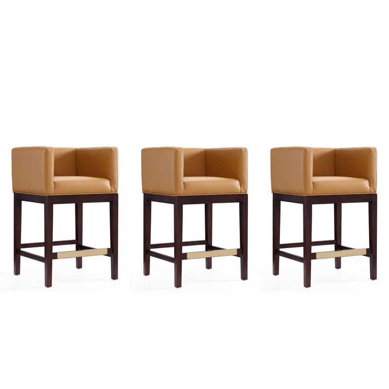 Set of 3 Kingsley Upholstered Beech Wood Counter Height Barstools Camel - Manhattan Comfort