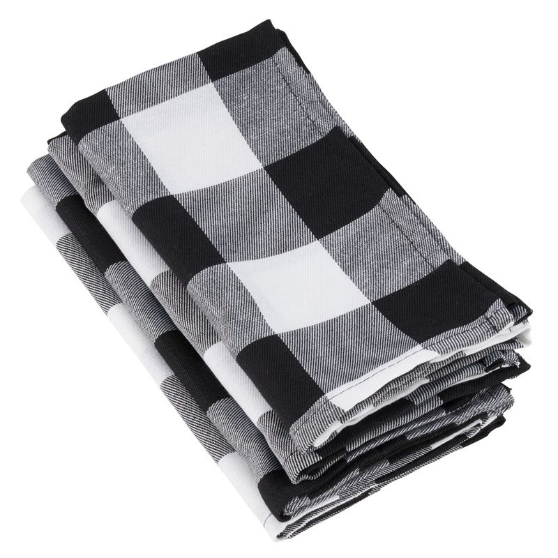 Saro Lifestyle Cotton Blend Buffalo Plaid Table Napkins (Set of 4), Black, 20" x 20"