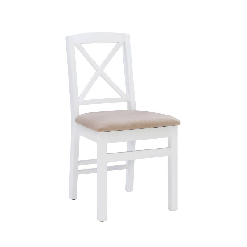 Set of 2 Triena X-Back Linen Folding Chairs White - Linon: Beige Seat, Rubberwood Frame, 225 lbs Capacity