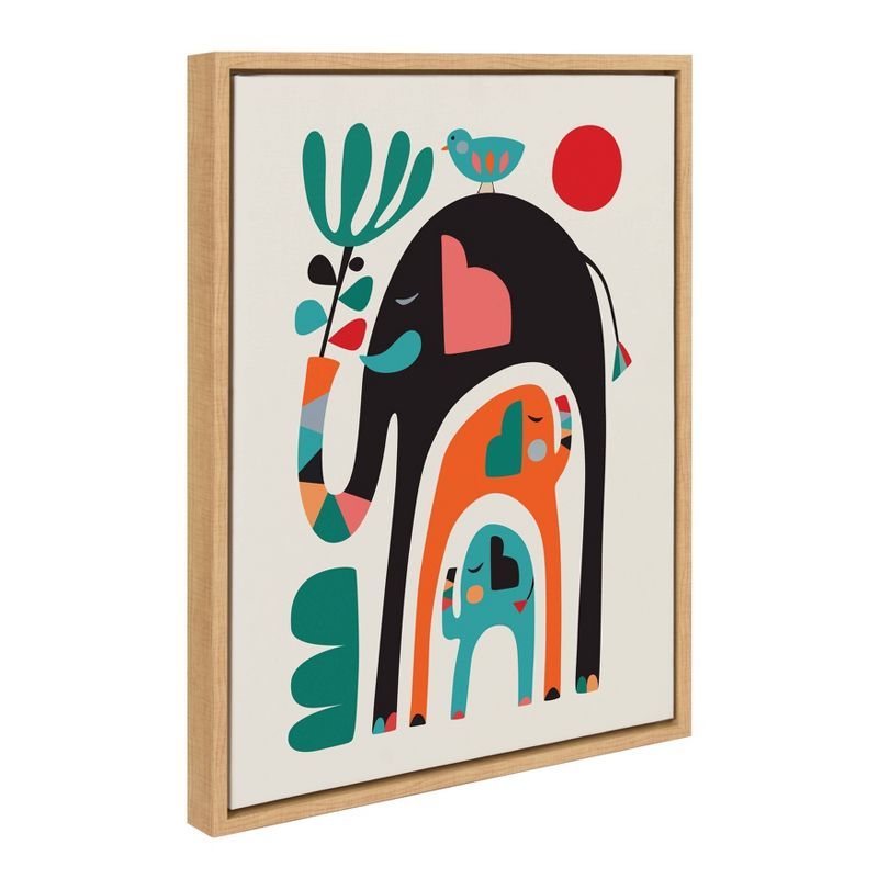18" x 24" Sylvie Three Elephants Framed Canvas Wall Art by Rachel Lee Natural - Kate and Laurel