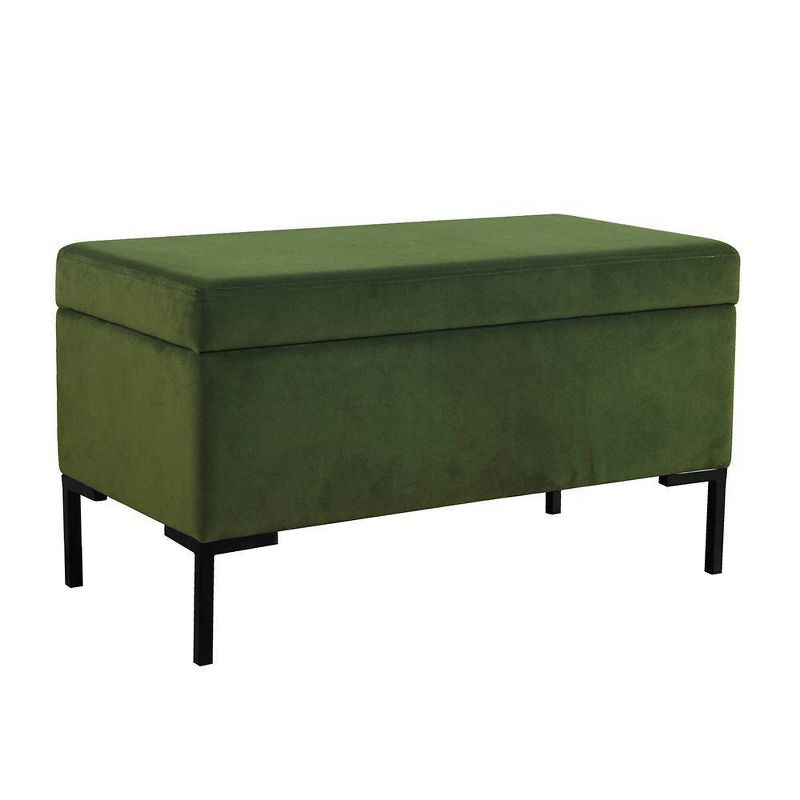 Medium Storage Bench with Metal Legs Green Velvet - HomePop: Upholstered Rectangular Ottoman for Bedroom, 250lb Capacity