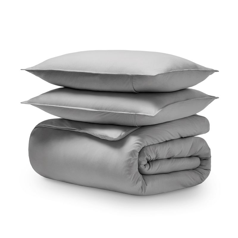 Twin/Twin XL Light Grey Organic Cotton Jersey Duvet Cover Set by Bare Home