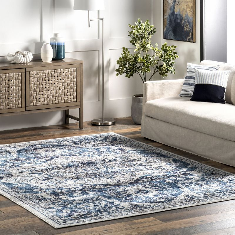 Nuloom Maryanne Geometric 9x12 Indoor Area Rug for Living Room Bedroom Dining Room Kitchen, Blue/Ivory