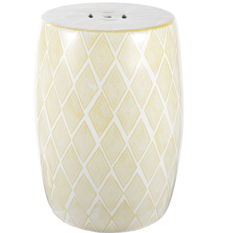 Moroccan Diamonds 18" Ceramic Drum Garden Stool, Yellow - JONATHAN Y