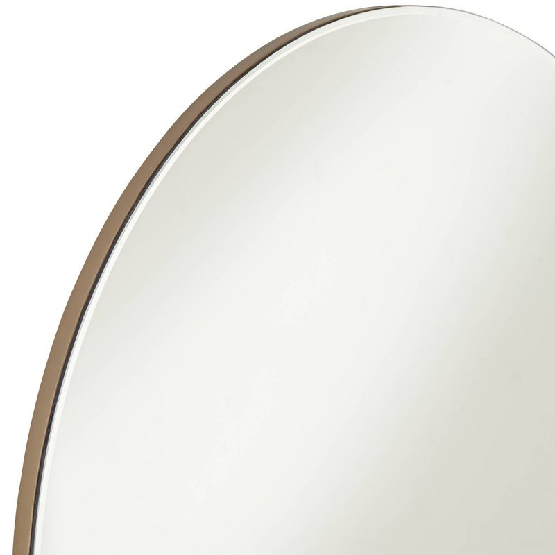 Possini Euro Design Loft Round Vanity Wall Mirror with Gold Shelf Modern Beveled Glass Brown Wood Frame 31 1/2" Wide for Bathroom