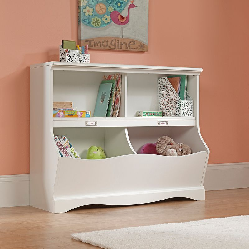 Sauder Twin Pogo Bookcase/Footboard Soft White Finish: 4-Shelf Laminate, Metal Hardware, for All Ages