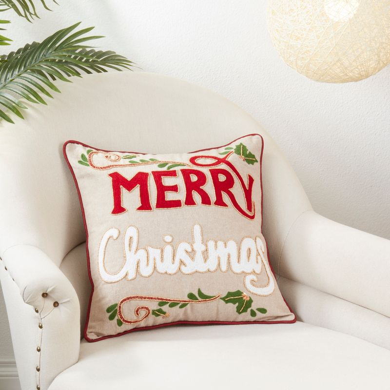 Saro Lifestyle Merry Christmas Pillow - Poly Filled, 18" Square, Natural